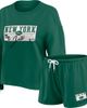 WEAR by Erin Andrews Women's WEAR by Erin Andrews Green New York Jets Heavy Rugby Jersey Long Sleeve T-Shirt & Shorts Lounge Set  - 1
