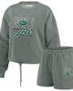 WEAR by Erin Andrews Women's WEAR by Erin Andrews Green New York Jets Washed Fleece Long Sleeve T-Shirt & Shorts Lounge Set  - 1