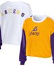 WEAR by Erin Andrews Women's WEAR by Erin Andrews Heather Gold Los Angeles Lakers Mixed Letter Cropped Pullover Sweatshirt  - 1