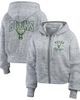 WEAR by Erin Andrews Women's WEAR by Erin Andrews Heather Gray Milwaukee Bucks Speckled Radiator Full-Zip Hoodie  - 1