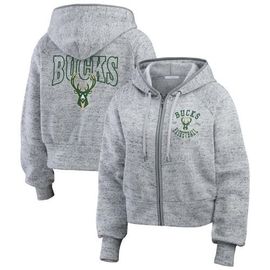 WEAR by Erin Andrews Women's WEAR by Erin Andrews Heather Gray Milwaukee Bucks Speckled Radiator Full-Zip Hoodie 