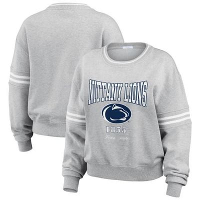 WEAR by Erin Andrews Women's WEAR by Erin Andrews Heather Gray Penn State Nittany Lions Classic Stripe Pullover Sweater 