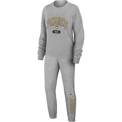 WEAR by Erin Andrews Women's WEAR by Erin Andrews Heather Gray Pittsburgh Penguins Knit Long Sleeve Tri-Blend T-Shirt & Pants Sleep Set 