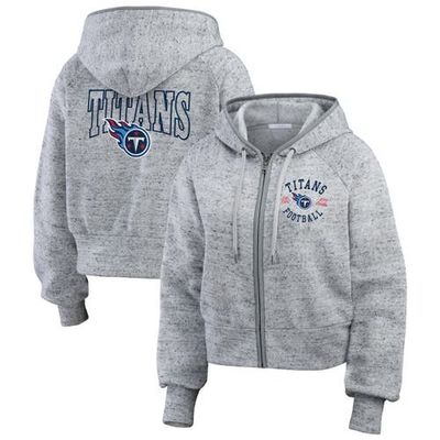 WEAR by Erin Andrews Women's WEAR by Erin Andrews Heather Gray Tennessee Titans Speckled Fleece Cropped Full-Zip Hoodie 