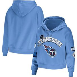 WEAR by Erin Andrews Women's WEAR by Erin Andrews Light Blue Tennessee Titans Plus Size Modest Cropped Pullover Hoodie 
