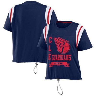 WEAR by Erin Andrews Women's WEAR by Erin Andrews Navy Cleveland Guardians Cinched Colorblock T-Shirt 