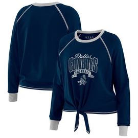 WEAR by Erin Andrews Women's WEAR by Erin Andrews Navy/ Dallas Cowboys Tie-Front Long Sleeve Top 
