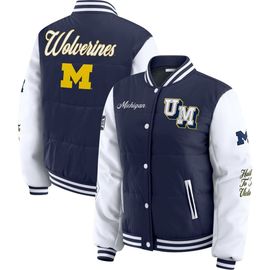 WEAR by Erin Andrews Women's WEAR by Erin Andrews Navy Michigan Wolverines Varsity Full-Snap Puffer Jacket 