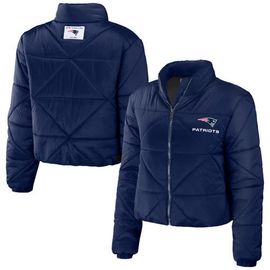 WEAR by Erin Andrews Women's WEAR by Erin Andrews Navy New England Patriots Cropped Puffer Full-Zip Jacket 