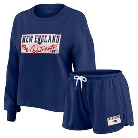 WEAR by Erin Andrews Women's WEAR by Erin Andrews Navy New England Patriots Heavy Rugby Jersey Long Sleeve T-Shirt & Shorts Lounge Set 