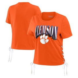 WEAR by Erin Andrews Women's WEAR by Erin Andrews Orange Clemson Tigers Side Lace-Up Modest Crop T-Shirt 