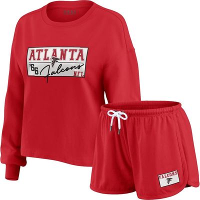 WEAR by Erin Andrews Women's WEAR by Erin Andrews Red Atlanta Falcons Heavy Rugby Jersey Long Sleeve T-Shirt & Shorts Lounge Set 