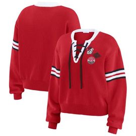WEAR by Erin Andrews Women's WEAR by Erin Andrews Red Georgia Bulldogs Lace-Up Pullover Sweater 
