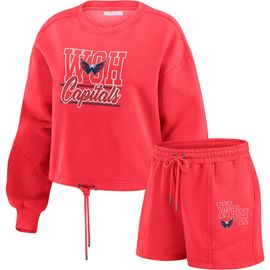 WEAR by Erin Andrews Women's WEAR by Erin Andrews Red Washington Capitals Washed Fleece Sweatshirt & Shorts Lounge Set 