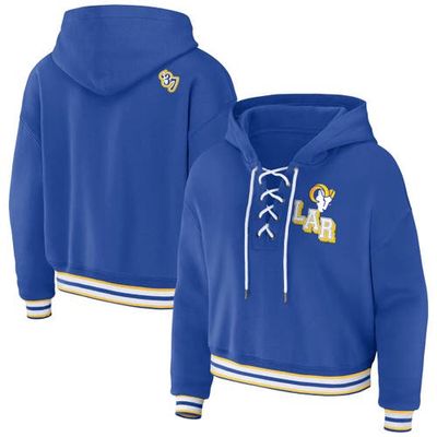 WEAR by Erin Andrews Women's WEAR by Erin Andrews Royal Los Angeles Rams Lace-Up Pullover Hoodie 