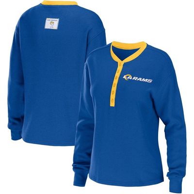 WEAR by Erin Andrews Women's WEAR by Erin Andrews Royal Los Angeles Rams Waffle Henley Long Sleeve T-Shirt 