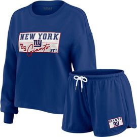 WEAR by Erin Andrews Women's WEAR by Erin Andrews Royal New York Giants Heavy Rugby Jersey Long Sleeve T-Shirt & Shorts Lounge Set 