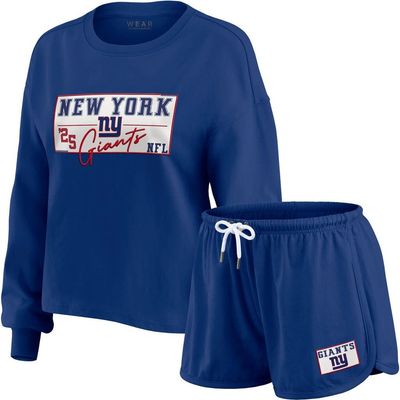 WEAR by Erin Andrews Women's WEAR by Erin Andrews Royal New York Giants Heavy Rugby Jersey Long Sleeve T-Shirt & Shorts Lounge Set 