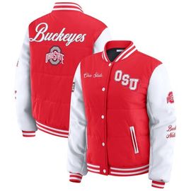 WEAR by Erin Andrews Women's WEAR by Erin Andrews Scarlet Ohio State Buckeyes Varsity Full-Snap Puffer Jacket 
