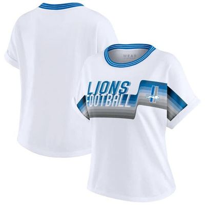 WEAR by Erin Andrews Women's WEAR by Erin Andrews White Detroit Lions Cropped Center Stripe Dolman T-Shirt 