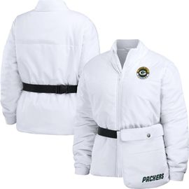 WEAR by Erin Andrews Women's WEAR by Erin Andrews White Green Bay Packers Packaway Full-Zip Puffer Jacket 