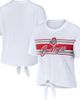WEAR by Erin Andrews Women's WEAR by Erin Andrews White Ohio State Buckeyes Striped Front Knot Cropped T-Shirt  - 1