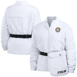WEAR by Erin Andrews Women's WEAR by Erin Andrews White Pittsburgh Steelers Packaway Full-Zip Puffer Jacket 