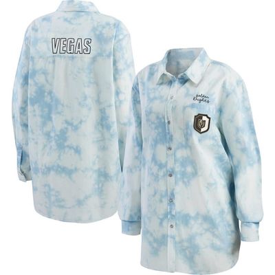 WEAR by Erin Andrews Women's WEAR by Erin Andrews White Vegas Golden Knights Oversized Tie-Dye Button-Up Denim Shirt 