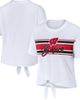 WEAR by Erin Andrews Women's WEAR by Erin Andrews White Wisconsin Badgers Striped Front Knot Cropped T-Shirt  - 1