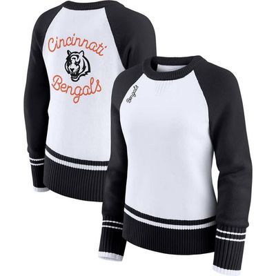 WEAR by Erin Andrews Women's WEAR by Erin Andrews White/Black Cincinnati Bengals Colorblock Raglan Sweater 