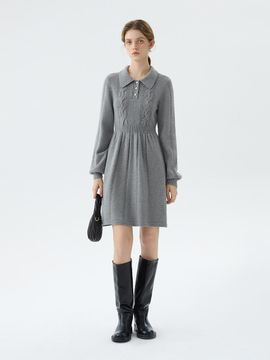 We’Dee Button Collar Knitted Winter Dress [Gray]