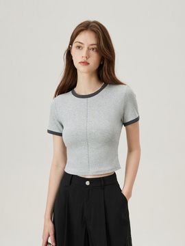 We’Dee Contrast Color Slim Cropped Top