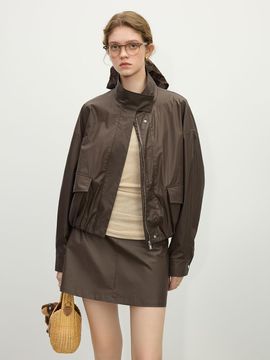 We’Dee Cotton Hidden Zipper Relaxed Fit Jacket [Brown]