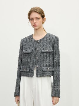 We’Dee Elegant Lined Tweed Jacket [Gray]