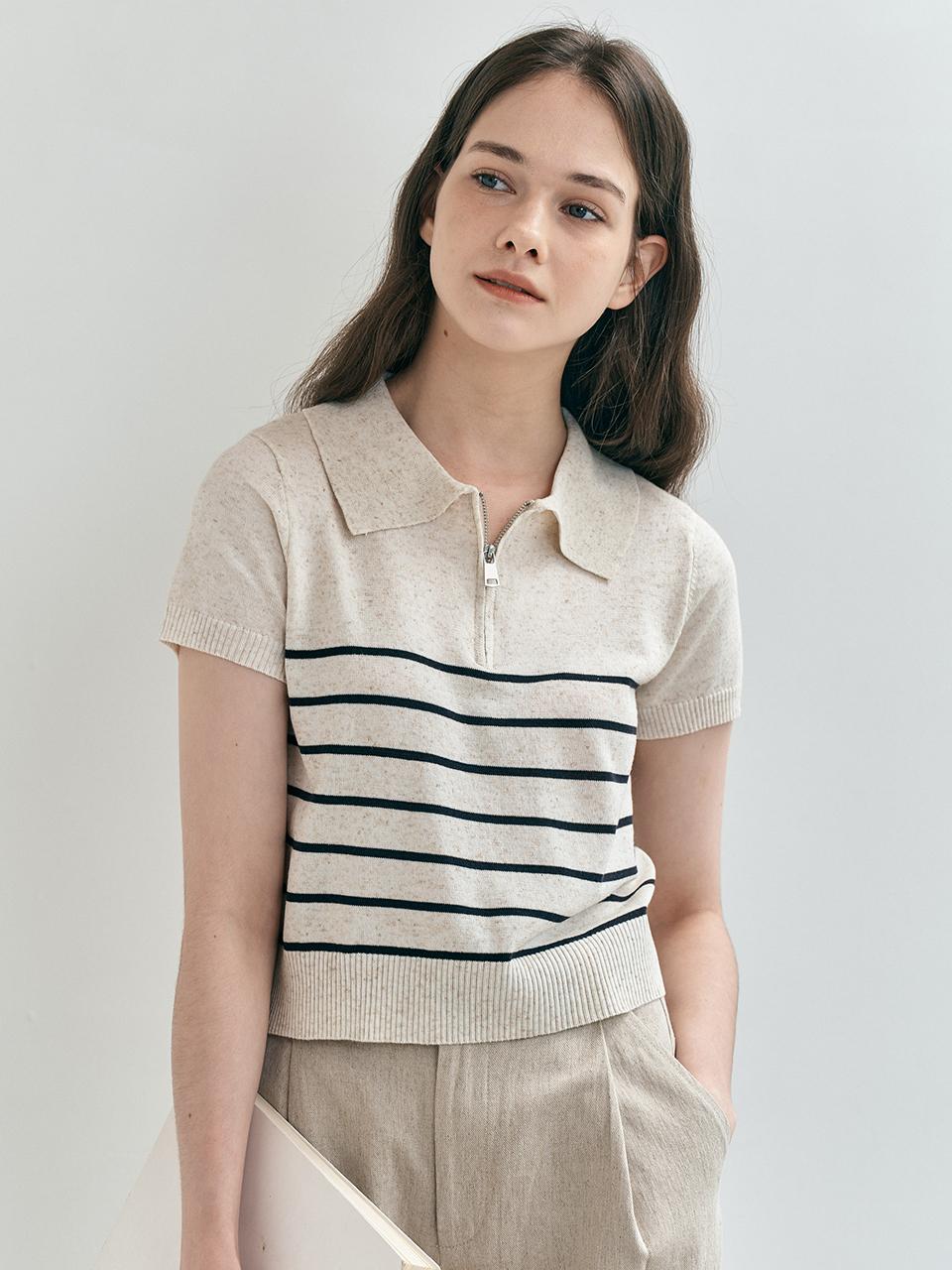 We’Dee Half Zip-Up Striped Knit Top