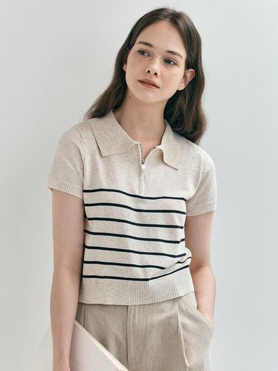 We’Dee Half Zip-Up Striped Knit Top