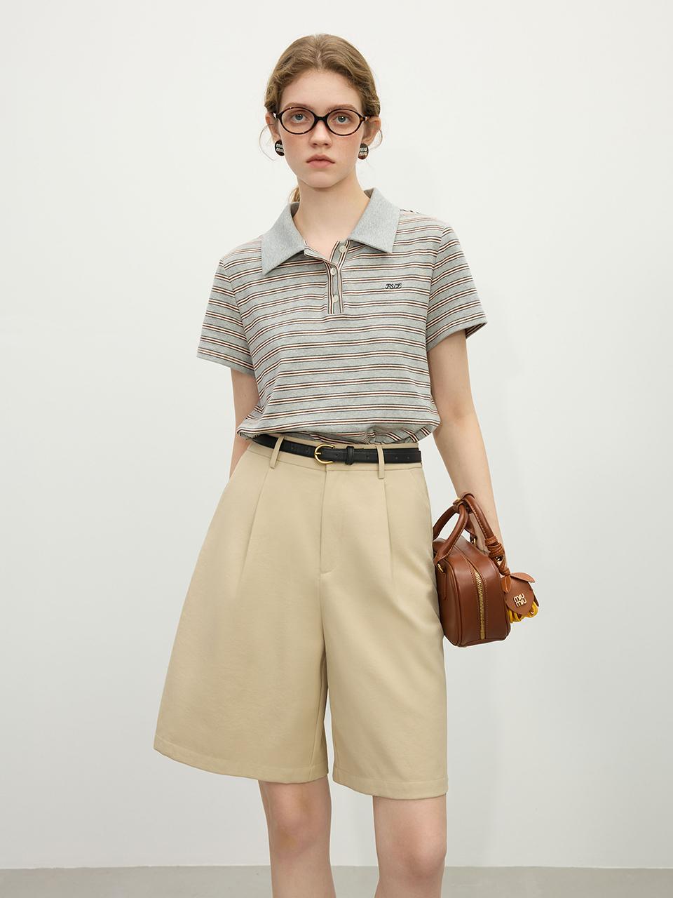 We’Dee High Waist Polyester Lined Short Pants [Beige]