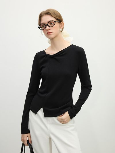 We’Dee Knot Long Sleeve Layered Top [Black]