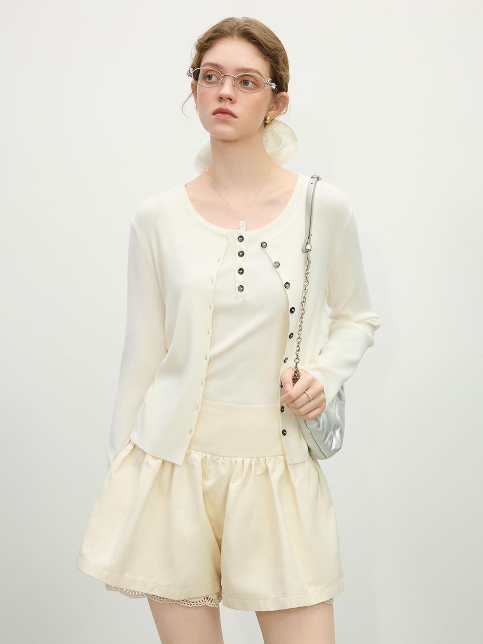 We’Dee Lightweight Premium Blend Inner Cardigan Set [White]