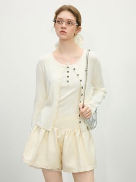 We’Dee Lightweight Premium Blend Inner Cardigan Set [White]
