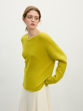 We’Dee Loose Boat Neck Wool Knit Top [Yellow]