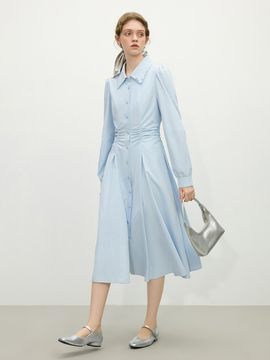 We’Dee Pleated Waist Minimalist Dress [Blue]