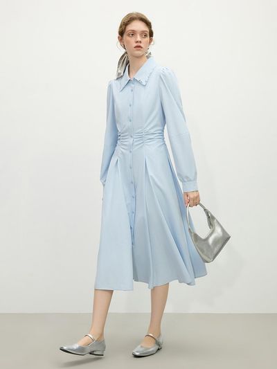 We’Dee Pleated Waist Minimalist Dress [Blue]