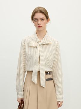 We’Dee Ribbon Striped Detachable Cotton Blend Shirt