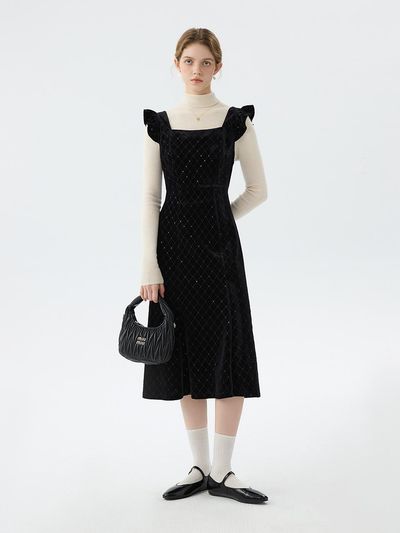 We’Dee Sequin Velvet Sleeveless A-line Dress