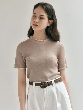 We’Dee Slim Shirring Sleeve Top (Beige)