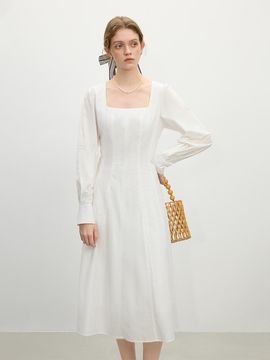 We’Dee Square Neck Cotton Lined Dress [Beige]