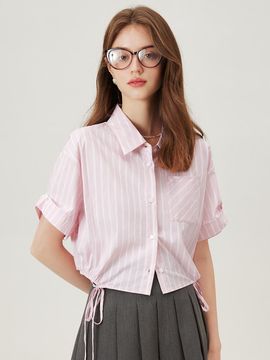 We’Dee Striped Drawstring Cropped Shirt