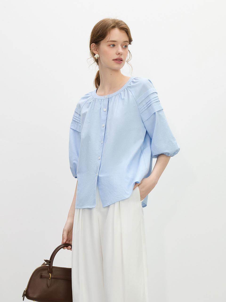 We’Dee WD Linen Lantern Sleeve Blouse [2color]