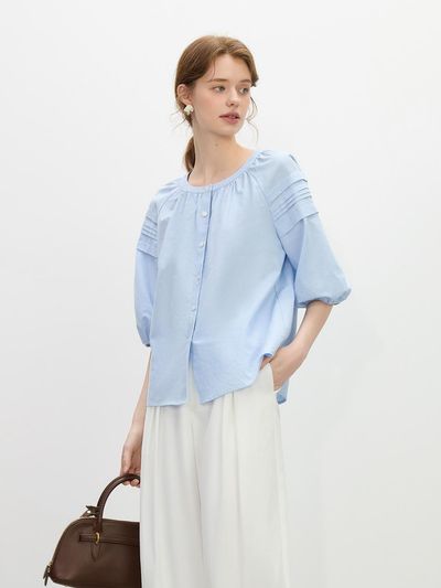 We’Dee WD Linen Lantern Sleeve Blouse [2color]